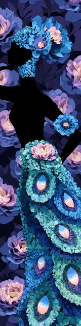 Free bird bookmark featuring a lady with a peacock-style skirt